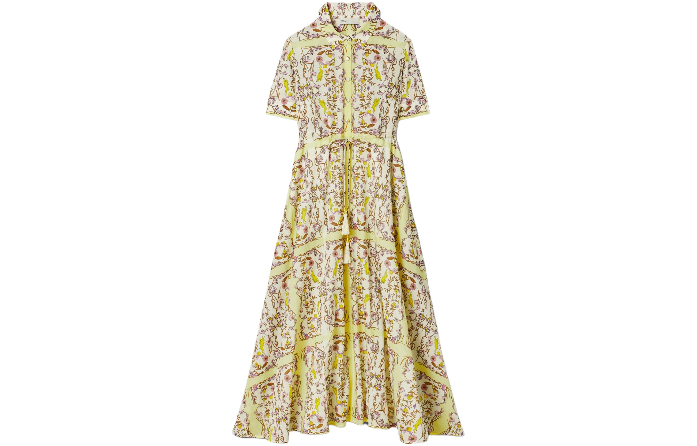 Order (W) TORY BURCH 花卉印花流蘇抽繩連衣長裙 女裝 - 黃綠色 151799-307