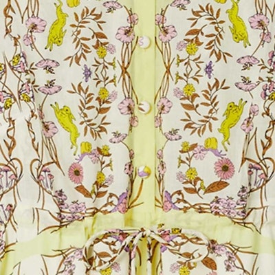 (W) TORY BURCH 花卉印花流蘇抽繩連衣長裙 女裝 - 黃綠色 151799-307 Purchase (W) TORY BURCH 花卉印花流蘇抽繩連衣長裙 女裝 - 黃綠色 151799-307