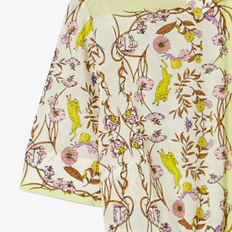 Details for (W) TORY BURCH 花卉印花流蘇抽繩連衣長裙 女裝 - 黃綠色 151799-307