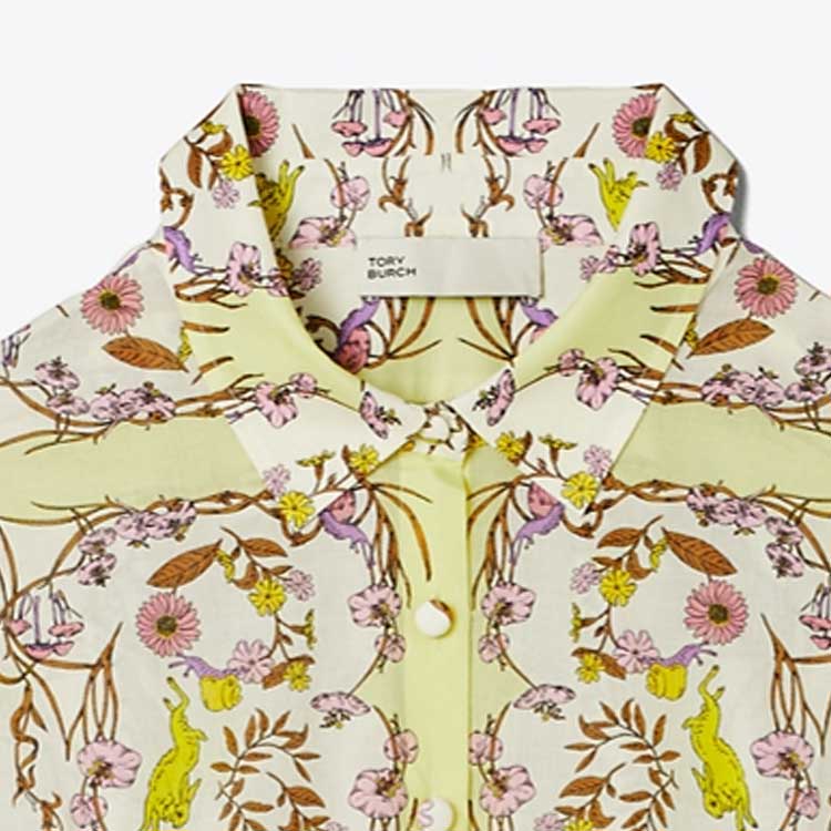 Sizing (W) TORY BURCH 花卉印花流蘇抽繩連衣長裙 女裝 - 黃綠色 151799-307