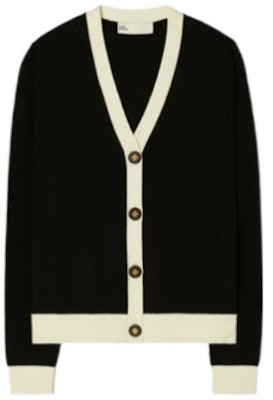 (W) Tory Burch FW22 黑色拼接滾邊V領針織開襟衫 142492C961 Order (W) Tory Burch FW22 黑色拼接滾邊V領針織開襟衫 142492C961