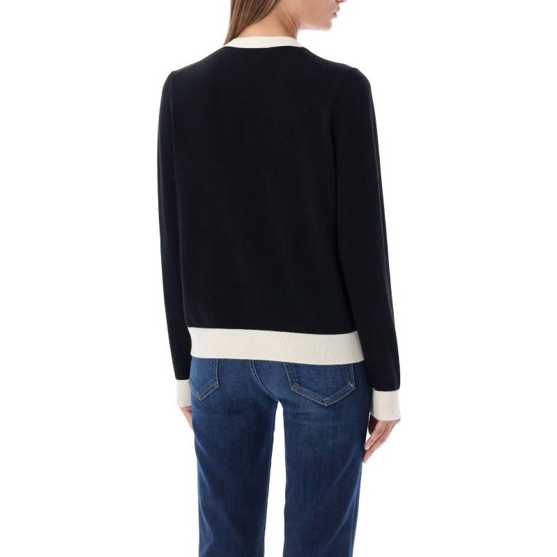 Shop (W) Tory Burch FW22 黑色拼接滾邊V領針織開襟衫 142492C961