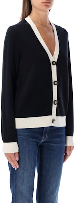 (W) Tory Burch FW22 黑色拼接滾邊V領針織開襟衫 142492C961 Purchase (W) Tory Burch FW22 黑色拼接滾邊V領針織開襟衫 142492C961