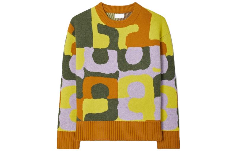 Order (W) TORY BURCH FW22 Lemon Yellow Sweater Rajut Geometris Lengan Panjang. 139778-713