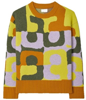 (W) TORY BURCH FW22 Lemon Yellow Sweater Rajut Geometris Lengan Panjang. 139778-713 Order (W) TORY BURCH FW22 Lemon Yellow Sweater Rajut Geometris Lengan Panjang. 139778-713