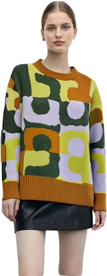 (W) TORY BURCH FW22 Lemon Yellow Sweater Rajut Geometris Lengan Panjang. 139778-713 Lookbook (W) TORY BURCH FW22 Lemon Yellow Sweater Rajut Geometris Lengan Panjang. 139778-713