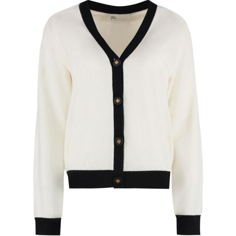 (Women) Tory Burch FW22 Contrast Trim Knit Sweater  White 142492-960