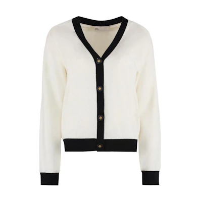 (Women) Tory Burch FW22 Contrast Trim Knit Sweater White 142492-960