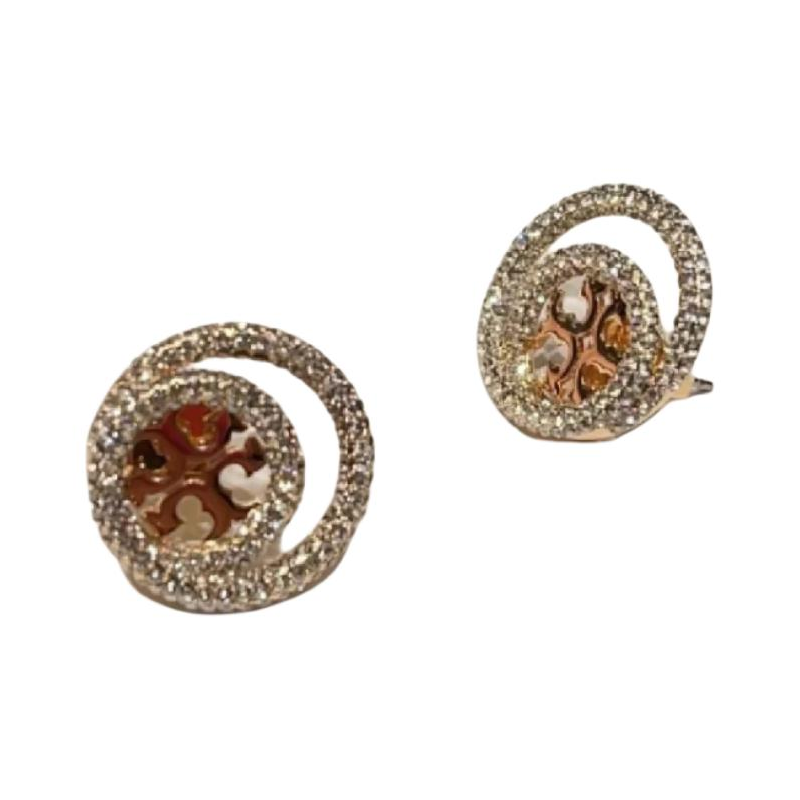 (Women) Tory Burch Gold Plated Brass Glass Cutout Earrings for Women. 157231-783