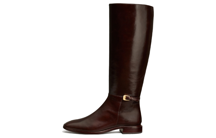(W) TORY BURCH High Boots 'Simple Fashion Chunky Buckle Chocolate Brown'