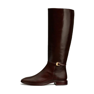 (W) TORY BURCH High Boots 'Simple Fashion Chunky Buckle Chocolate Brown'