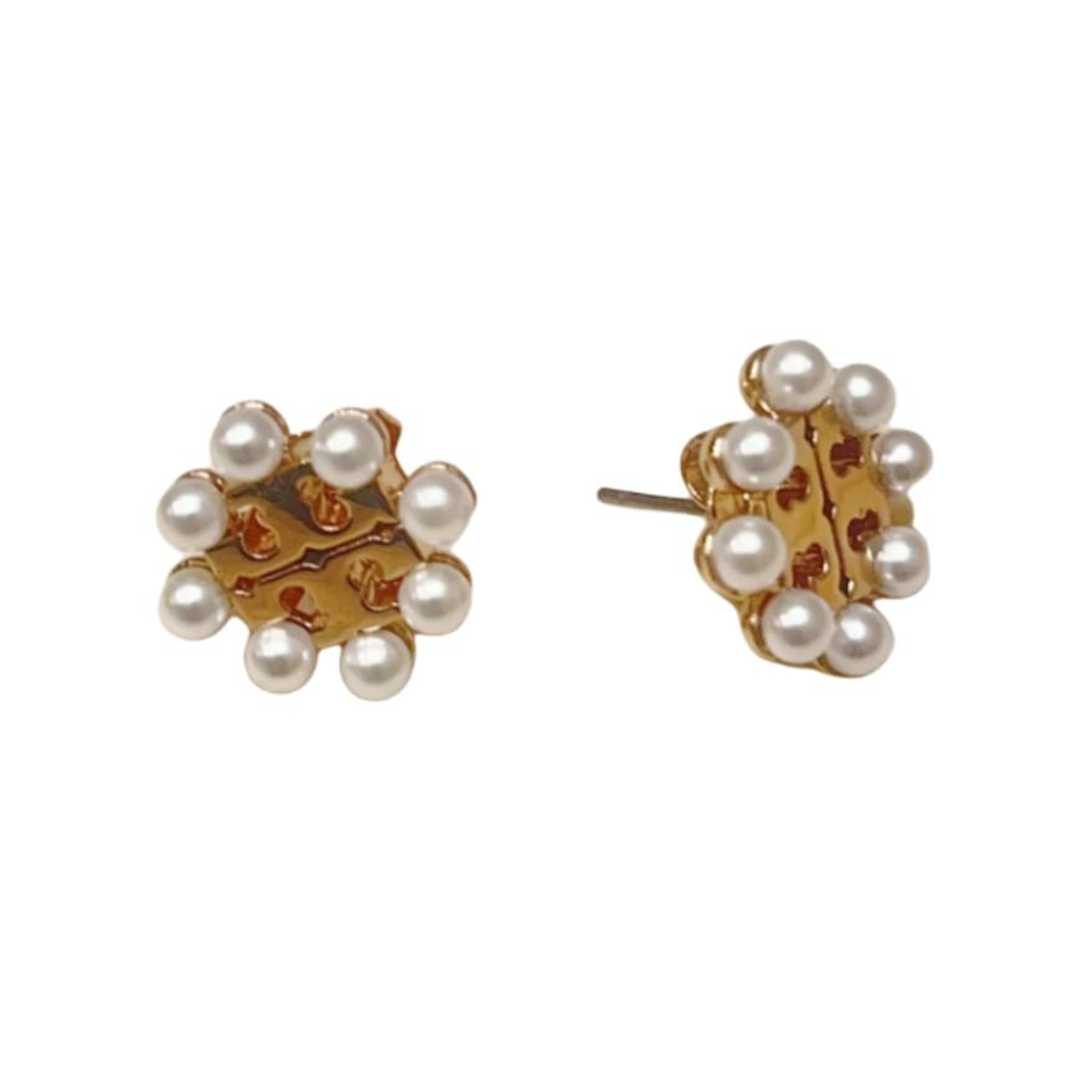(Women) Tory Burch Kira Double T Logo Brass Stud Earrings for Women. 144814-700