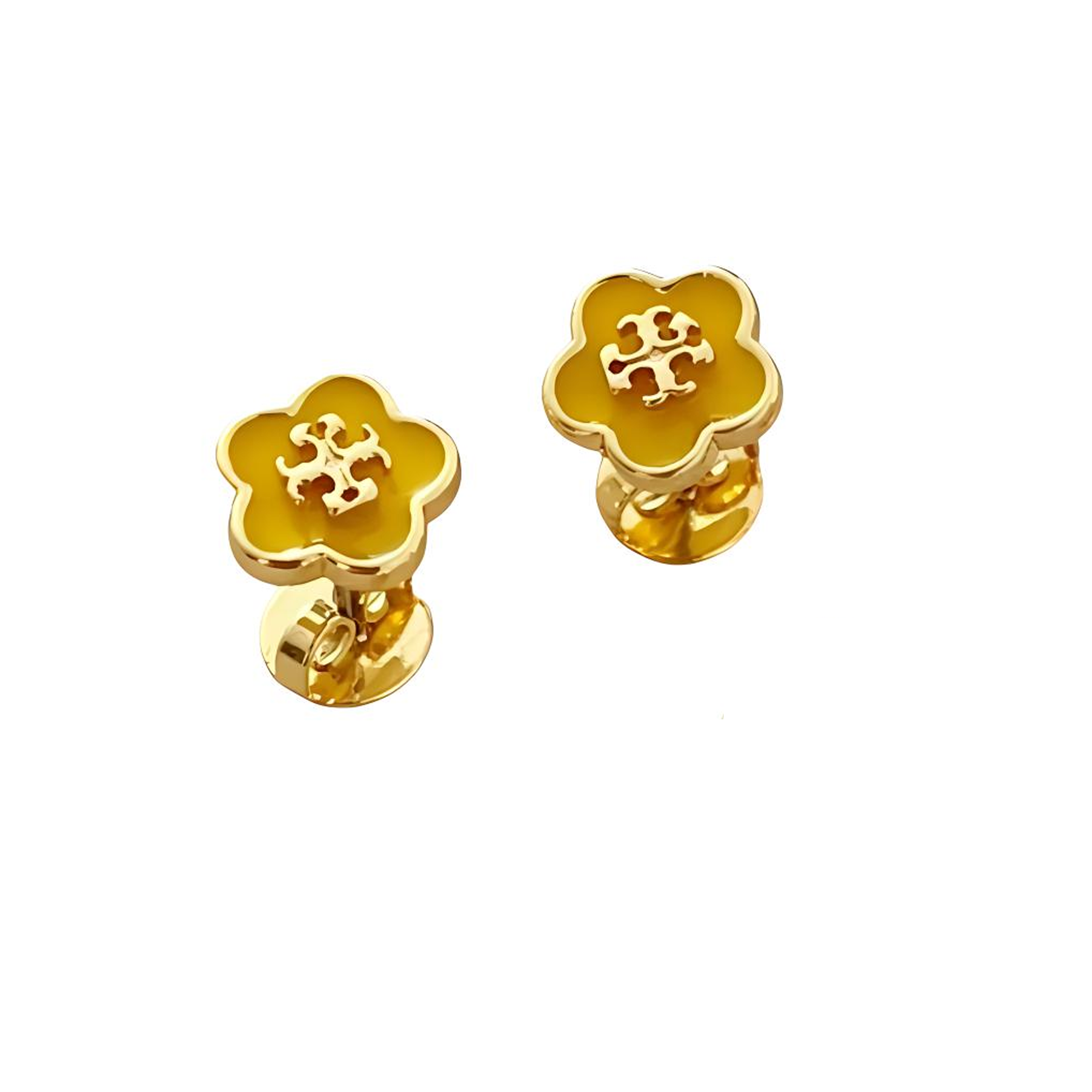 Lookbook (Women) Tory Burch Kira Double T Logo Floral Brass Stud Earrings for Women 147151-700