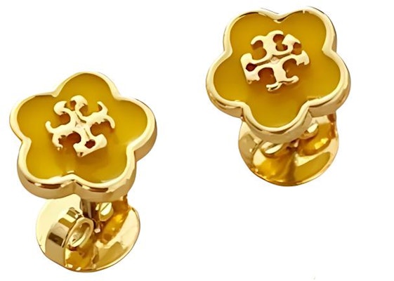 (Women) Tory Burch Kira Double T Logo Floral Brass Stud Earrings for Women 147151-700 Lookbook (Women) Tory Burch Kira Double T Logo Floral Brass Stud Earrings for Women 147151-700