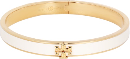 (Women) Tory Burch Kira Two-Tone Enamel Bracelet with Gold Logo for Women - White. 90550-700 (Women) Tory Burch Kira Two-Tone Enamel Bracelet with Gold Logo for Women - White. 90550-700