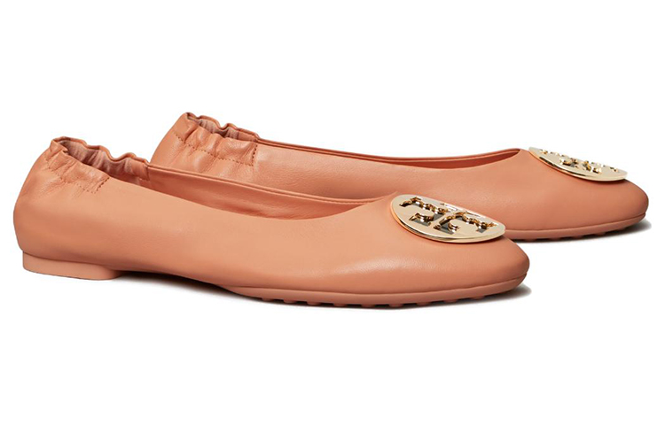 Lookbook TORY BURCH 皮革 圓頭 徽標 平底鞋 女款 橙色