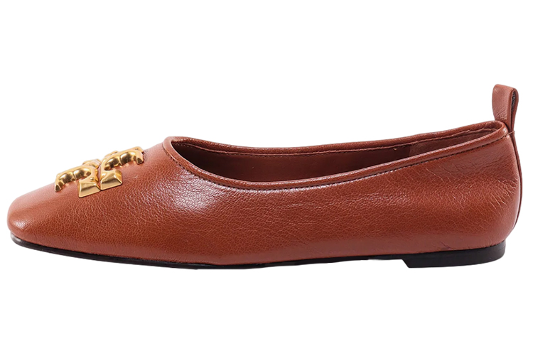 (W) TORY BURCH Leather Ballet Flats 'Brown Logo'