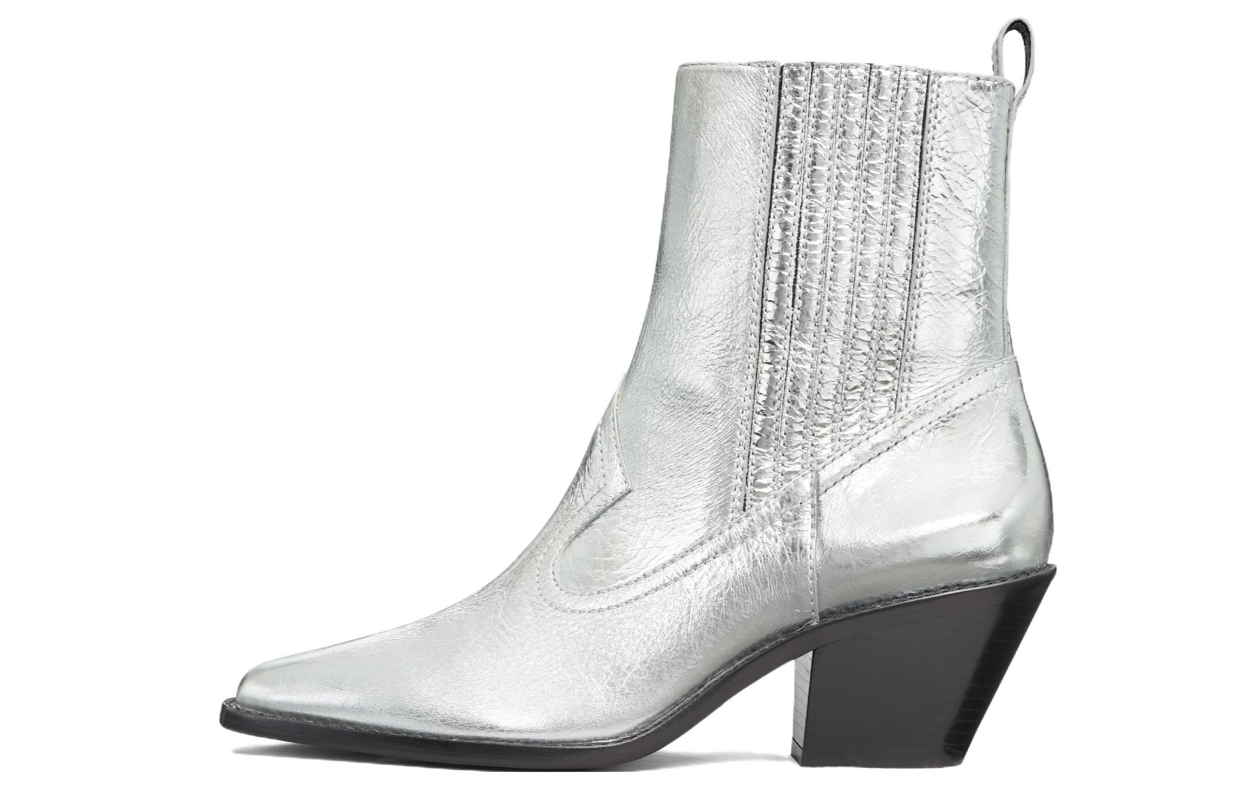 (Women) TORY BURCH Leather Block Heel Bootie 'Silver' 146028-040