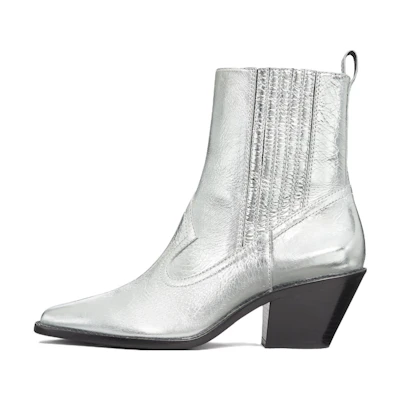 (W) TORY BURCH Leather Block Heel Bootie 'Silver'