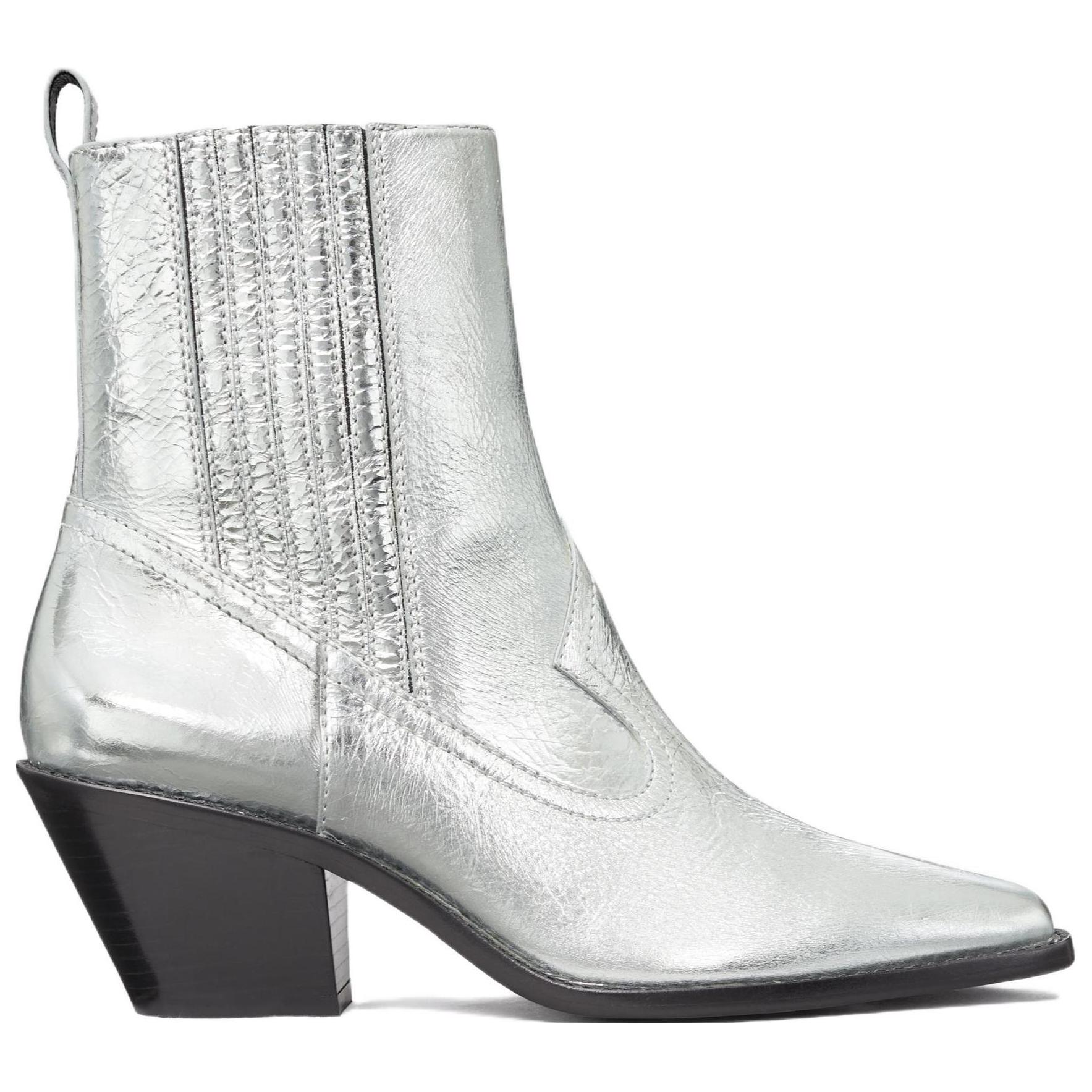 Order (W) TORY BURCH Tumit Blok Boot Kulit 'Silver' 146028-040