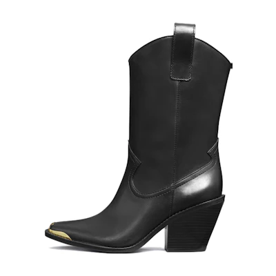 (W) TORY BURCH Leather Block Heel Booties 'Black Fashion'