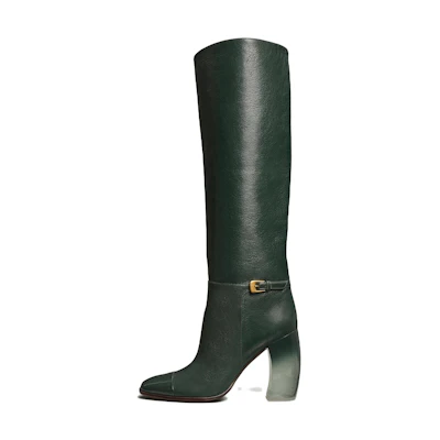 (W) TORY BURCH Leather Boot 'Green Banana Heel Buckle'
