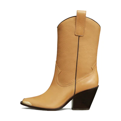 (W) TORY BURCH Leather Boots 'Brown Fashion Block Heel'
