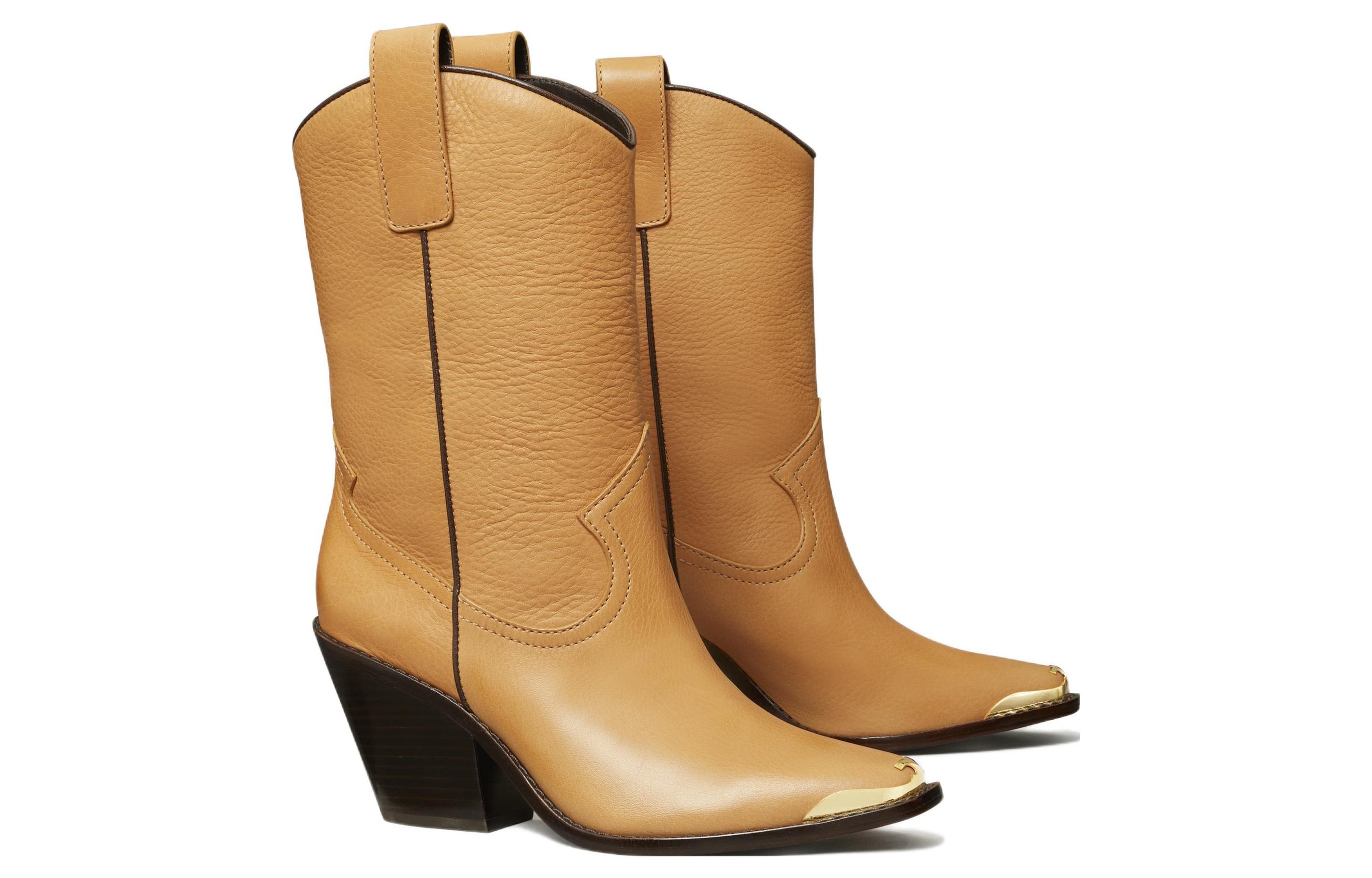 Order (W) トリーバーチ 茶レザー ブロックヒールブーツ 145385-200