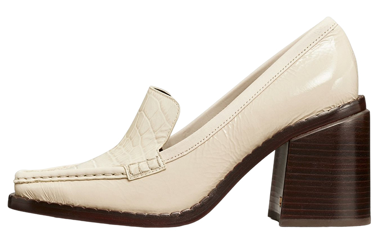 (Women) TORY BURCH Leather Croc-Embossed Square Toe Block Heel 'White' 144074-123