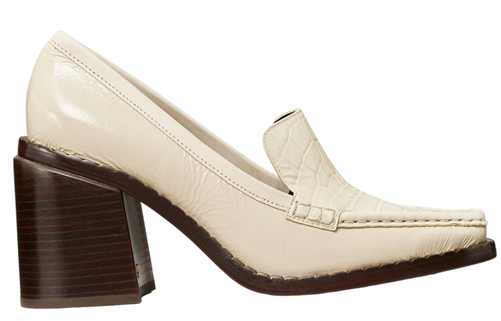 Order TORY BURCH 皮革 鱷魚壓紋 方頭 粗跟 高跟鞋 女款 白色