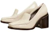 Shop (W) (女性用) TORY BURCH クロコ型押しレザー スクエアトゥ ブロックヒール 'ホワイト' 144074-123 144074-123