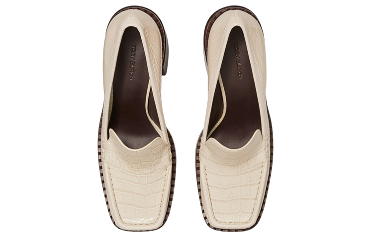 Purchase TORY BURCH 皮革 鱷魚壓紋 方頭 粗跟 高跟鞋 女款 白色