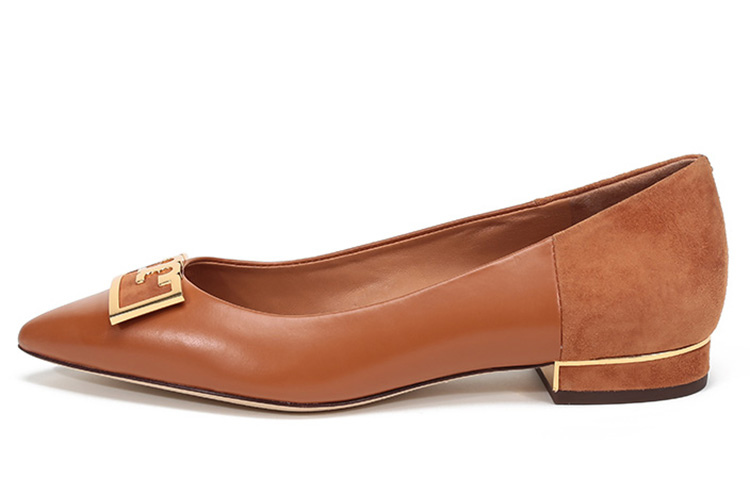 (W) TORY BURCH Leather Flat 'Fashion Pointed-Toe Brown'