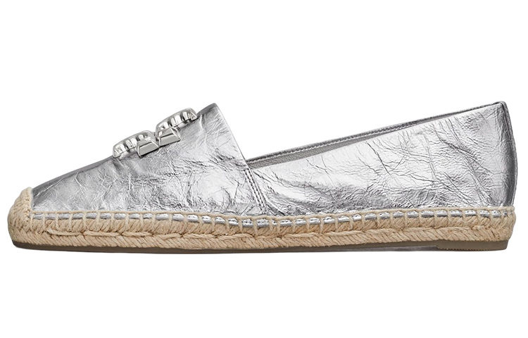 (W) TORY BURCH Leather Flat 'Silver Logo'