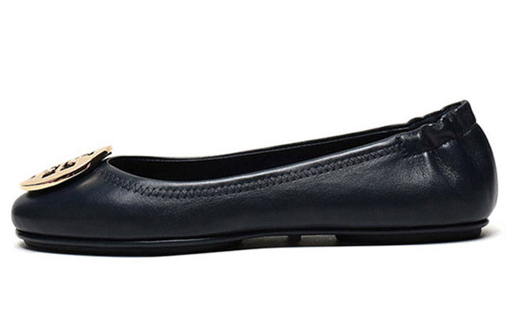 (Women) TORY BURCH Leather Flats 'Metallic Buckle Deep Navy' 50393-401