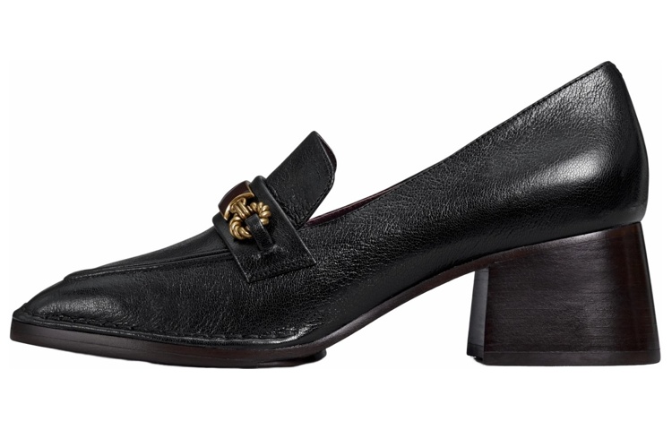 (Women) TORY BURCH Leather High Heel Shoes 'Black Logo Buckle' 134951-006