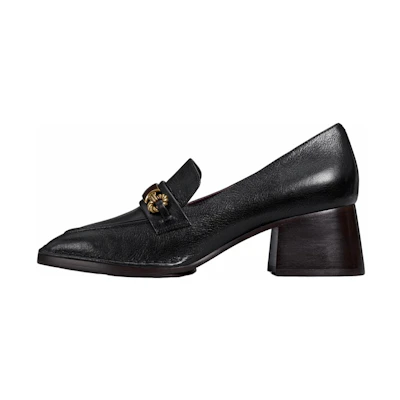(W) TORY BURCH Leather High Heel Shoes 'Black Logo Buckle'