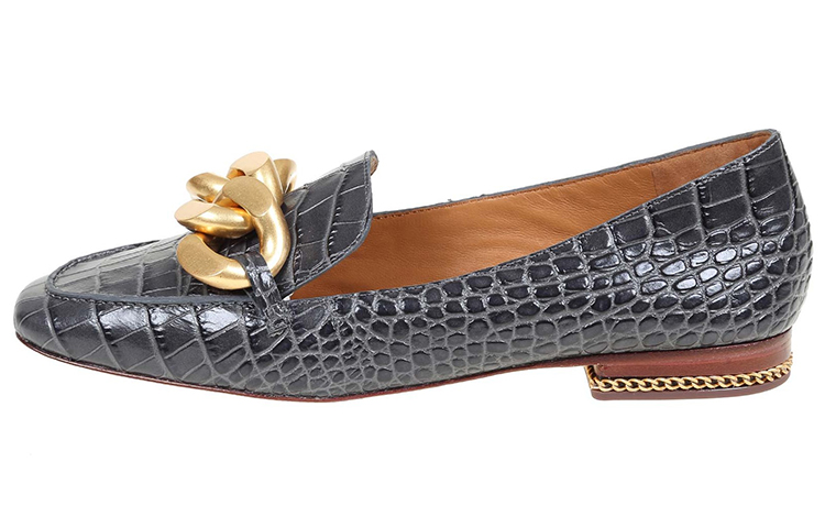 (W) TORY BURCH Leather Loafers 'Grey Black Chain Detail'