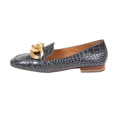(W) TORY BURCH Leather Loafers 'Grey Black Chain Detail'
