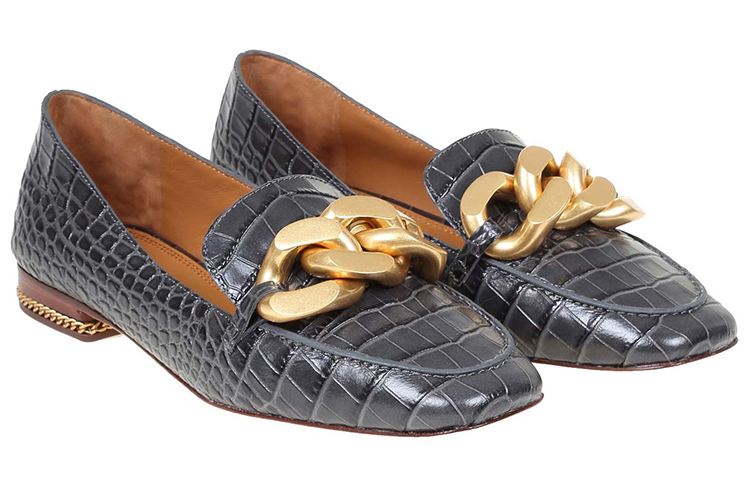 (W) TORY BURCH Leather Loafers 'Grey Black Chain Detail' 圖 2