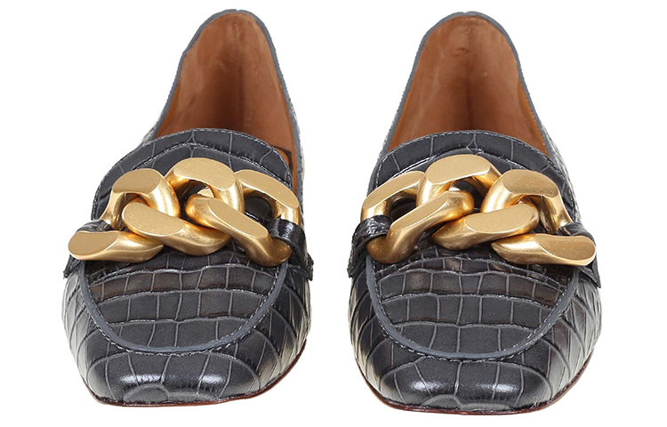 (W) TORY BURCH Leather Loafers 'Grey Black Chain Detail' 圖 4