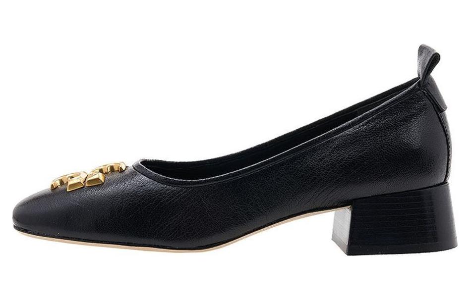 (W) TORY BURCH Leather Logo Mid-Heel 'Black'
