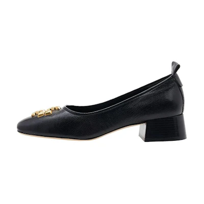 (W) TORY BURCH Leather Logo Mid-Heel 'Black'