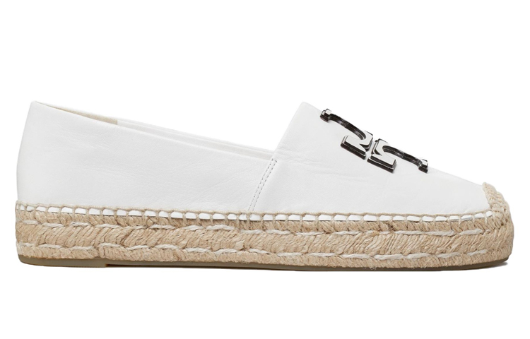 (W) TORY BURCH Leather Logo Round Toe Espadrille 'White' 圖 2