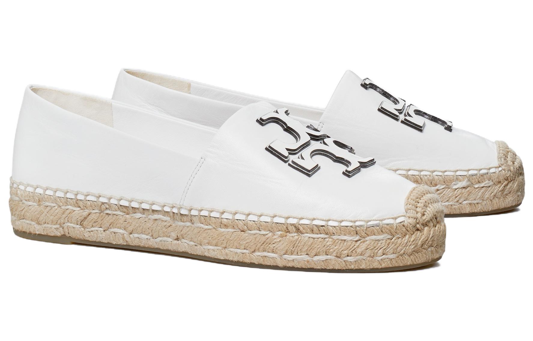 (W) TORY BURCH Leather Logo Round Toe Espadrille 'White' 圖 3