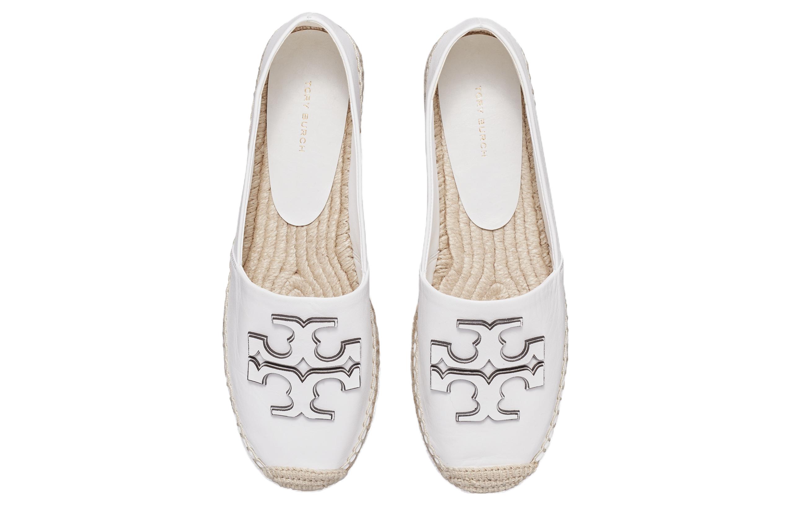 (W) TORY BURCH Leather Logo Round Toe Espadrille 'White' 圖 4