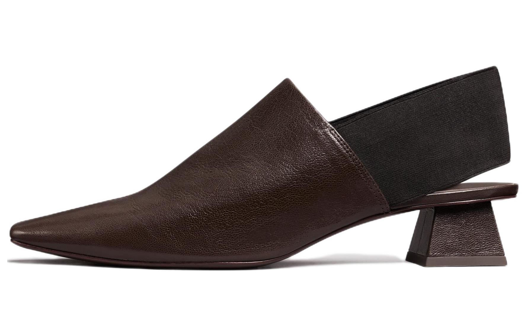 (W) TORY BURCH Leather Mid-Heel Pump 'Brown'