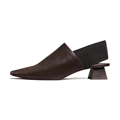 (W) TORY BURCH Leather Mid-Heel Pump 'Brown'