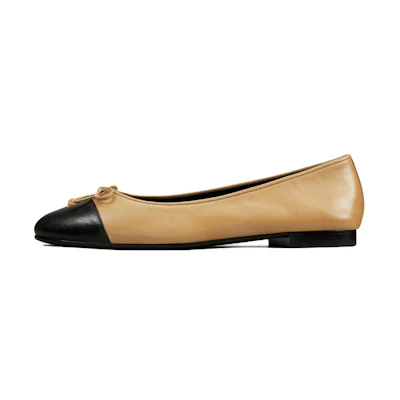 (W) TORY BURCH Cap Toe Ballet Flat Shortbread Perfect Black 'Beige'