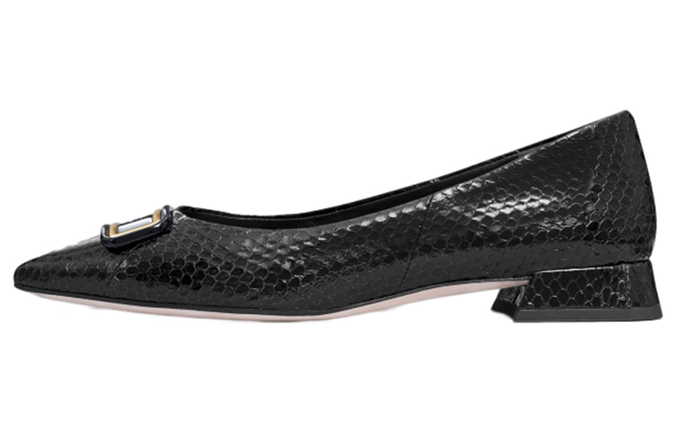 (Women) TORY BURCH Leather Pointed Toe Flat 'Black Logo' 146414-006